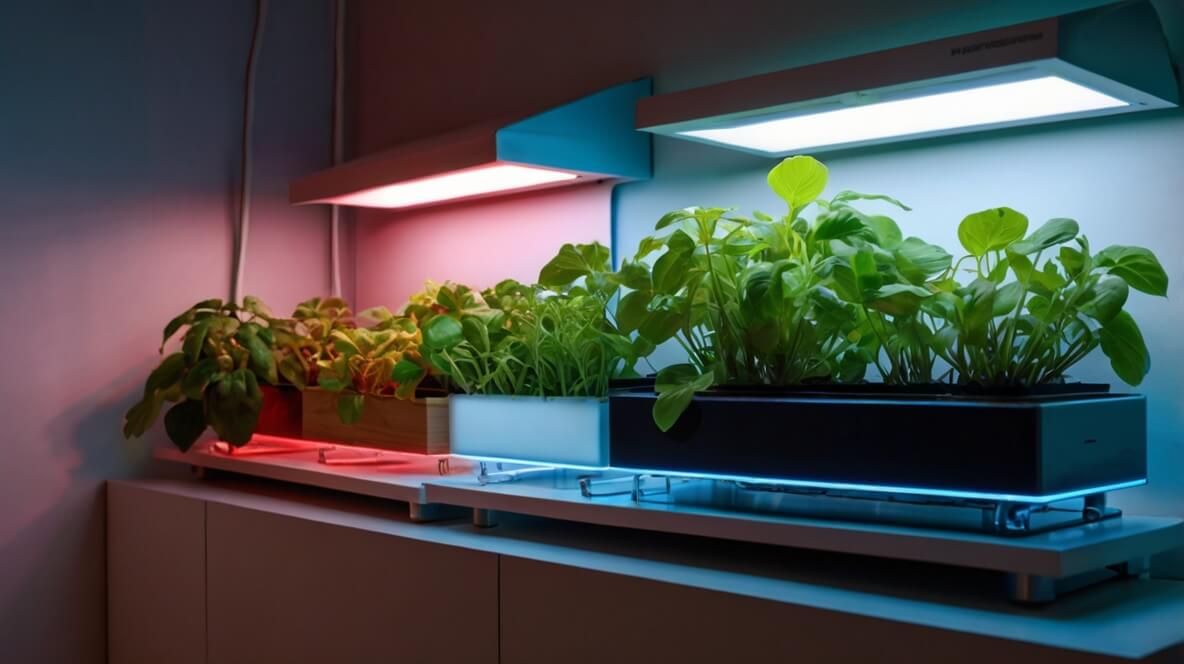 iluminação artificial para hortas hidropônicas em apartamentos.