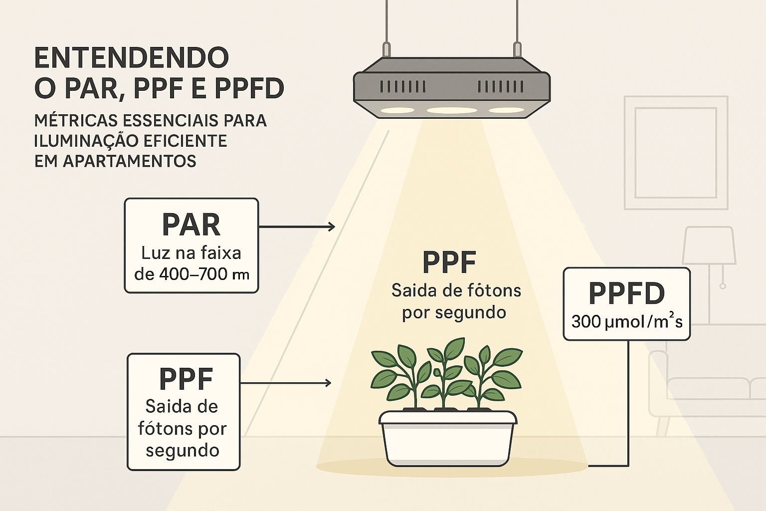grafico Entendendo o PAR, PPF e PPFD: Métricas Essenciais para Iluminação Eficiente em Apartamentos