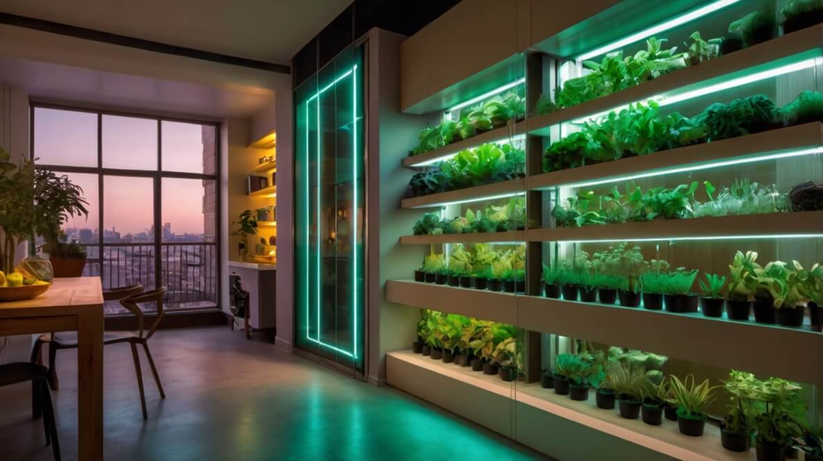 iluminação artificial para hortas hidropônicas em apartamentos.