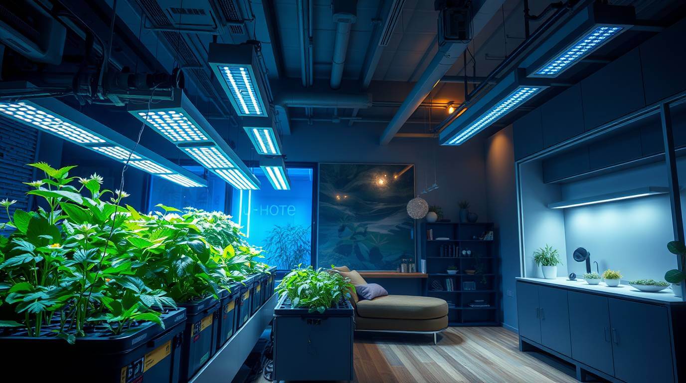 iluminação artificial para hortas hidropônicas em apartamentos.